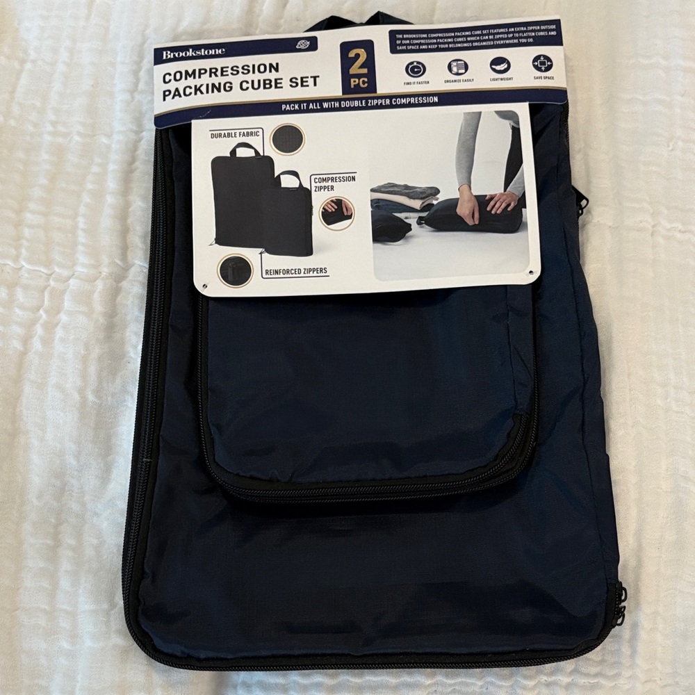 NWT Brookstone Navy Compression Packing Cube Set